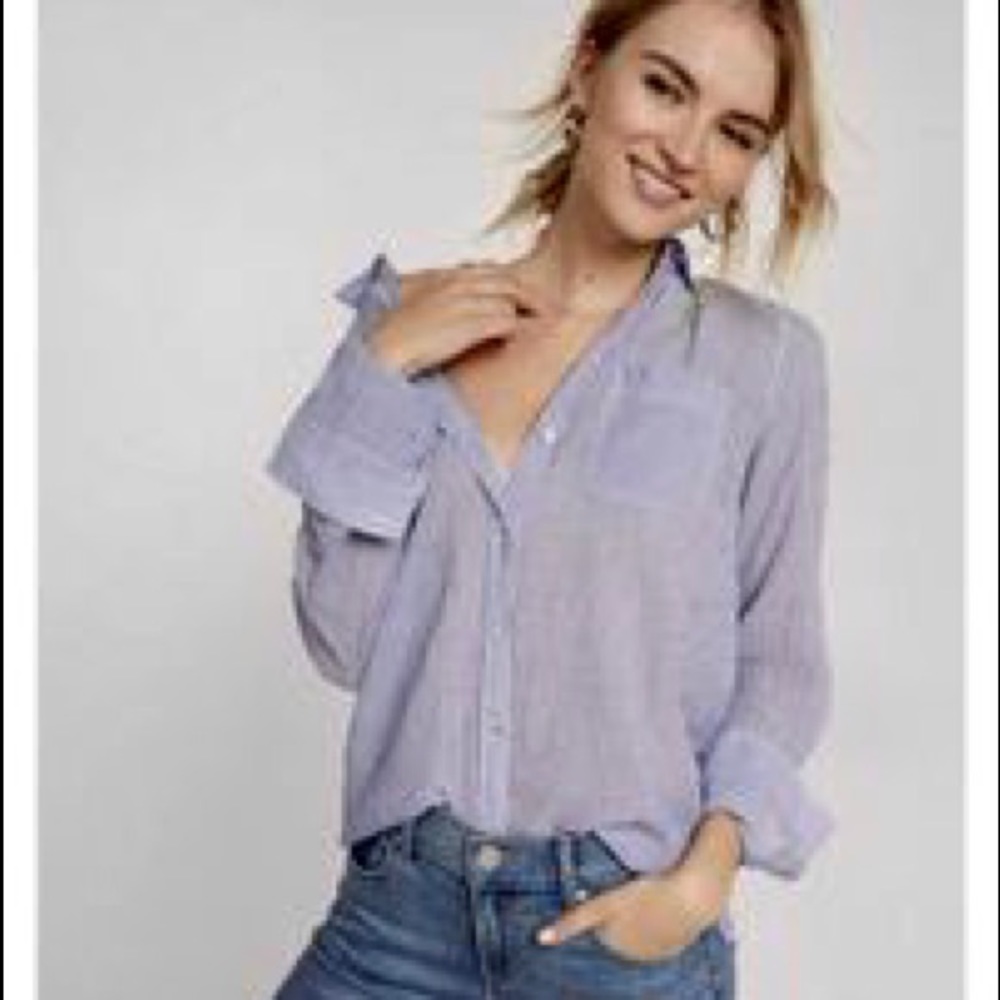 Express Blue Striped Boyfriend Shirt